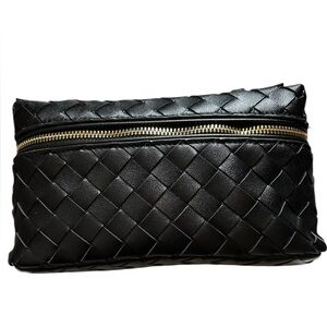 Fashion Lux Woven Leather Top Handle Makeup Bag